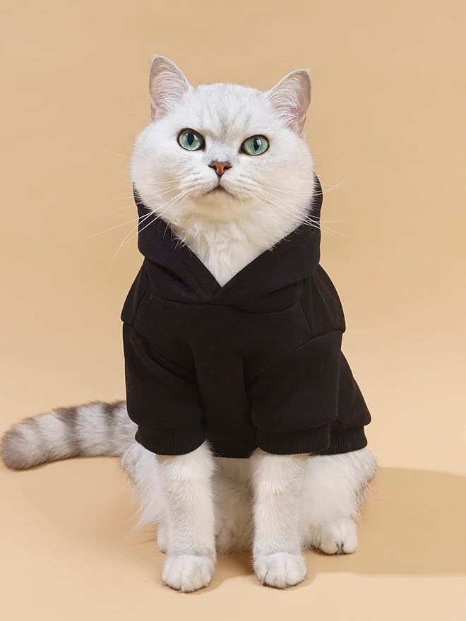 QWEEE Stylish Dog Clothes - Cat & Kitten Puppy Dog Sweatshirt - Black, Small to Large