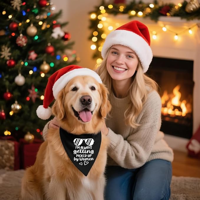 I'm Always Getting Picked Up by Women Black Dog Bandana, Christmas Birthday Gifts for Dog Mom Dad, Funny Social Puppy Scarf for Dogs Lover, Humor Outfit Prop Photoshoot