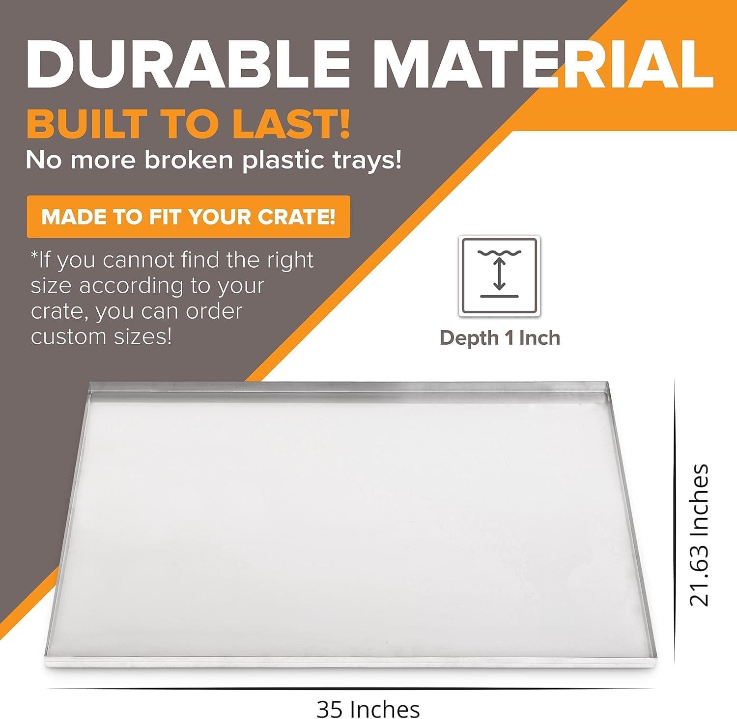 35 x 21.63 x 1 Inch Metal Dog Crate Replacement Pan Chew Proof Crack Proof Leak Resistant Pet Kennel Tray