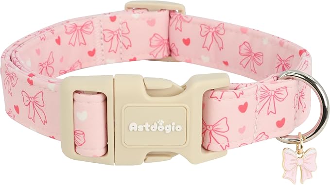 Pink Bow Dog Collar, Adjustable Cotton Dog Collar for Small Medium Large Dogs, Cute Puppy Collars for Girl Female Dogs, Ideal for Gifts,Pet Accessory,L