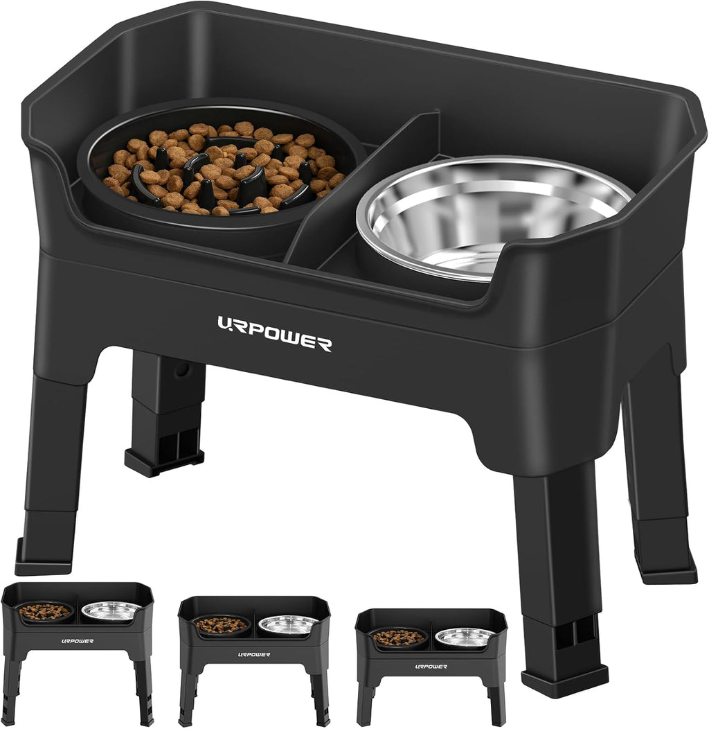 URPOWER Mess Proof Elevated Dog Bowls Double Deck Slow Feeder | No Spill Water Bowl, Slow Feeder Dog Bowls, Non-Slip Food and Water Bowl Set for Small, Medium & Large Dogs