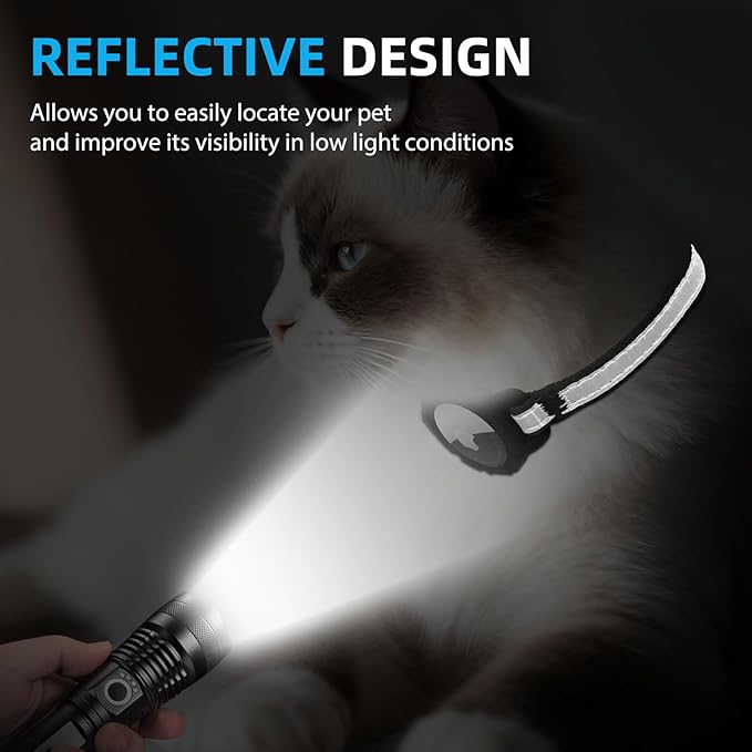 Airtag Cat Collar Breakaway with QR Code Name Tag, Reflective cat Collar airtag Holder with Bell, Cat ID Tag Personalized, Ultra-Durable, Adjustable, Quick Release, Fits Small Large Cats, Black