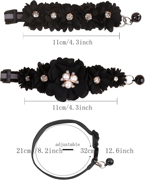 2 Pack Cat Collar Pink Floral with Bell and Removable Flower Bowtie Breakaway Adjustable Cat Collar for Girl Kitten Puppy Small Cats Dogs Daily Decoration (XQ102-6)