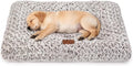 Dog Bed Crate Pad - Rosette Pattern White Velvet Pet Bed Anti-Slip Comfy Kennel Pad for Crates Rosette Brown S