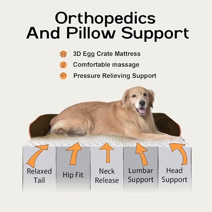 Extra Large Dog Bed-Orthopedic Waterproof XL Dog Bed for XLarge Extra Big Dogs - Foam Couch Sofa Washable with Removable Cover-Brown