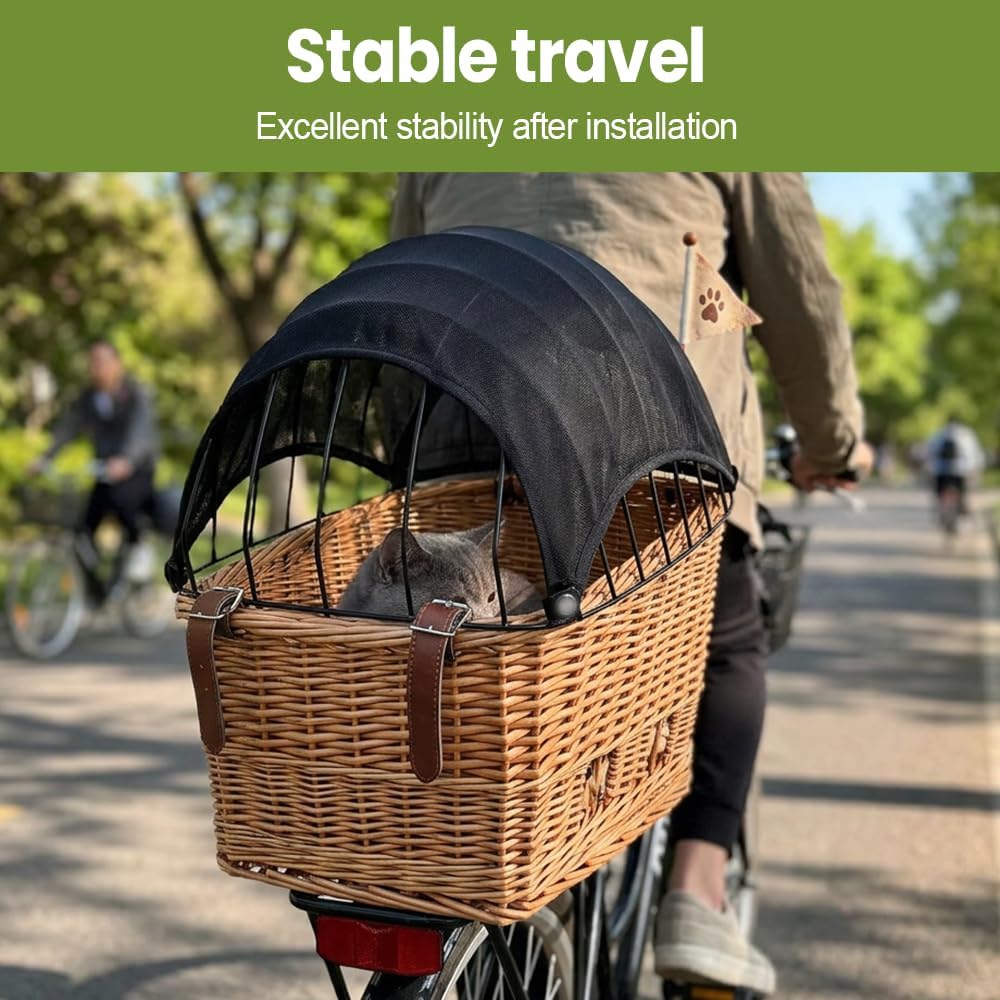 Bike Basket Sunshade for Dogs Cats, Quick Install Pet Canopy Cover, Breathable Mesh Anti Overheating Cooling Shade for Small Medium Pets Puppy Kitten Rabbit
