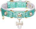 PetsHome Cat Collar, Dog Collar, [Bling Rhinestones] PU Leather Adjustable Pet Collar with Luxury Pendant for Cat and Small Dog Extra Small Mint Green