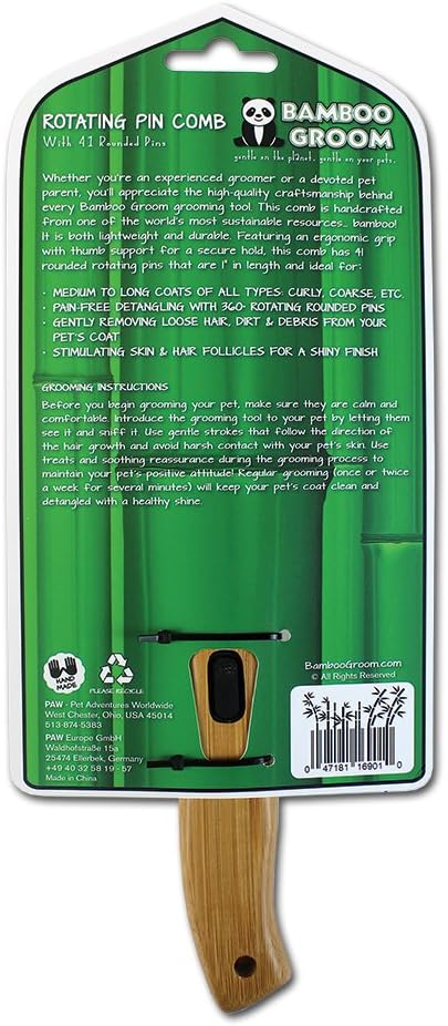 alcott Bamboo Groom Rotating Pin Comb with 41 Rounded Pins for Pets