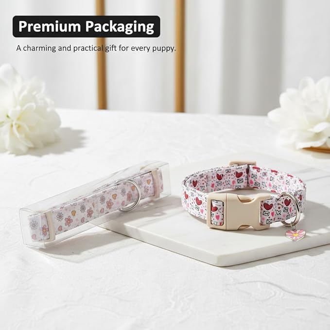 Cute Dog Collar, Yellow Plaid Dog Collar with White Floral Pattern, Spring Summer Design Floral Collar for Girls Boys Extra Small Dogs, Yellow Checkered Daisy, XS