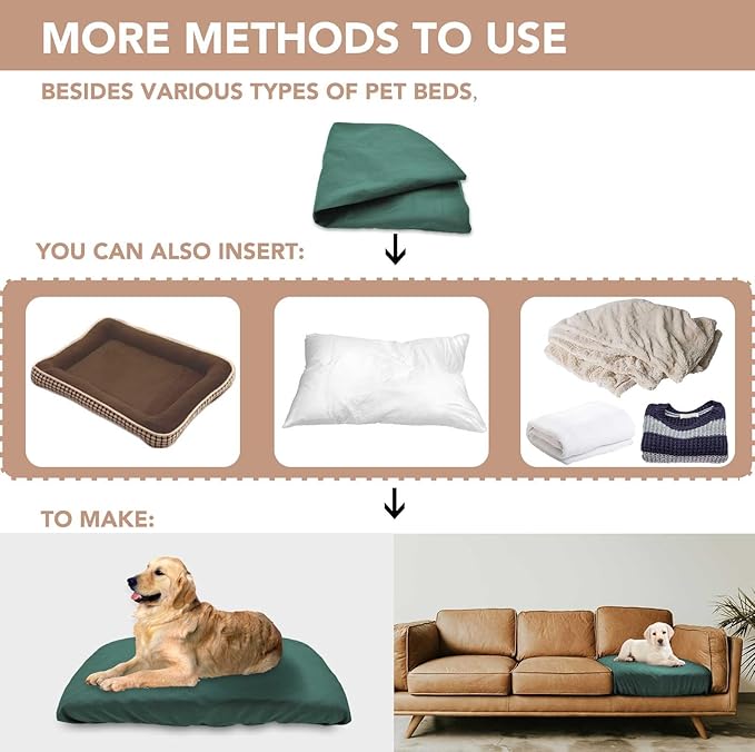 Dog Bed Cover Waterproof Replacement Machine Washable Covers for 44x32 Inch Dog Bed Heavy Duty Scratch Resistant Mattress Protector Pet Bed Cover Only Dark Green