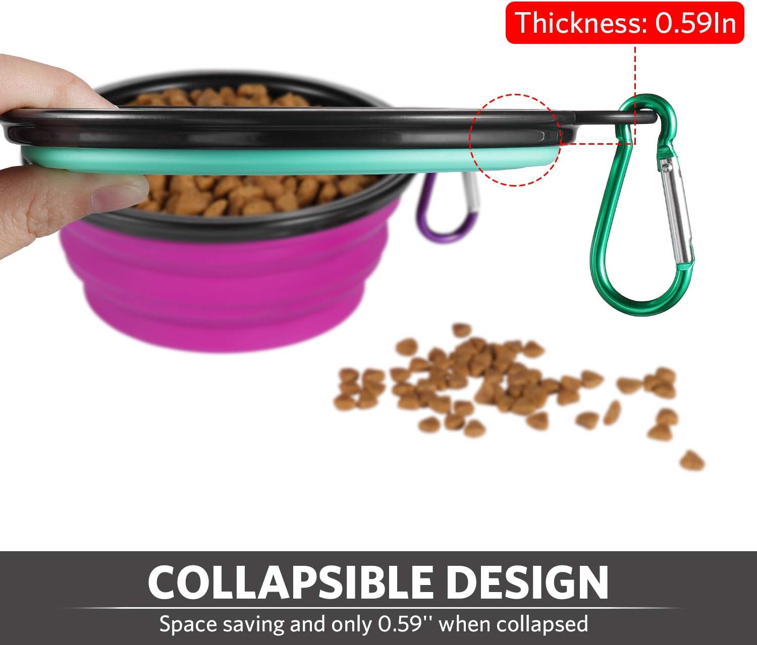 ME.FAN Collapsible Dog Bowl for Travel (12oz), 6 Pack Portable Pet Bowl with Carabiners, Foldable, Expandable