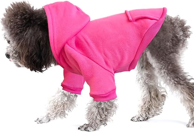 Jecikelon Winter Dog Hoodie Sweatshirts with Pockets Warm Dog Clothes for Small Dogs Chihuahua Coat Clothing Puppy Cat Custume (Rose red, XX-Small)