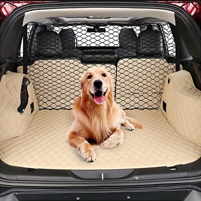Heavy Duty Nylon Car Pet Barrier, Adjustable Dog Safety Mesh Guard for SUV, Sedans & Trucks, Breathable See-Through Net with Secure Straps, Easy Install Vehicle Divider for Pets & Cargo