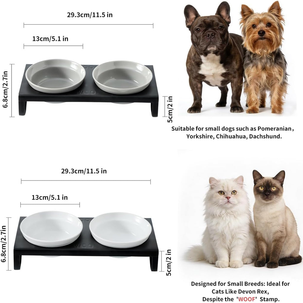 Ceramic Grey Dog Bowls Set - 5 inch Dog Food & Water Bowls, Elevated Feeding Bowls with Metal Stand for Small Size Dog,Puppy Bowl Set for Wet and Dry Food