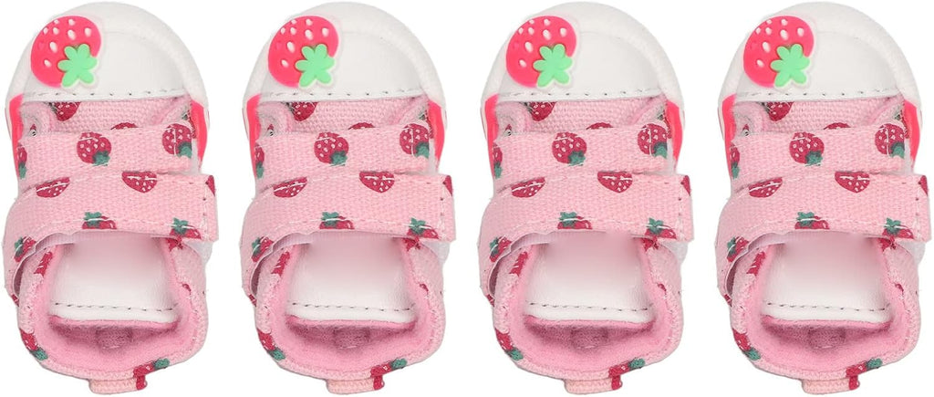 Dog Shoes, Breathable Canvas Cute Strawberry Dog Boots, Comfortable Slip Resistant Dog Boots Paw Protectors with Breathable Rubber Sole for Small Medium Large Dogs(Model 1)