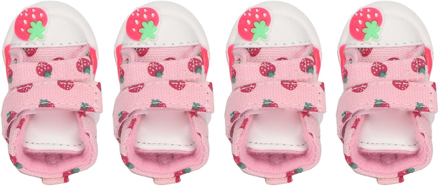 Dog Shoes, Breathable Canvas Cute Strawberry Dog Boots, Comfortable Slip Resistant Dog Boots Paw Protectors with Breathable Rubber Sole for Small Medium Large Dogs(Model 1)