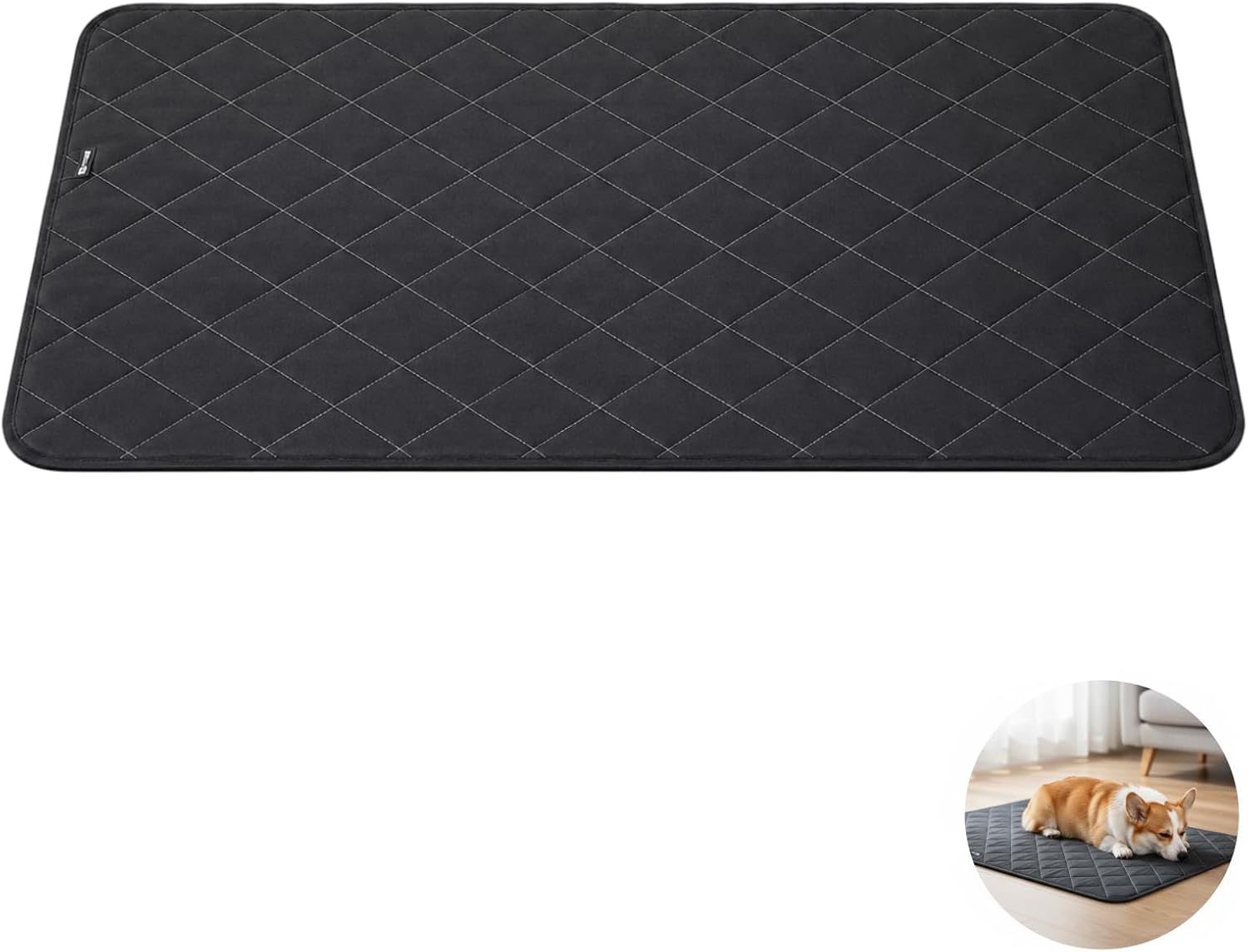 Machine Washable Kennel Mat, Oxford Cloth Mat with Rhombus Quilted Design, Crate Pad for Smaller Animals, All Season Bedding for Indoor Travel, Black