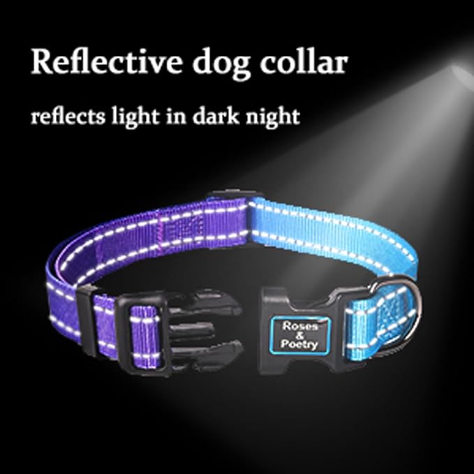 Roses&Poetry Reflective Dog Collar with Gradient Violet, Adjustable Durable Pet Collars for Small Medium Large Dogs (Violet-S)