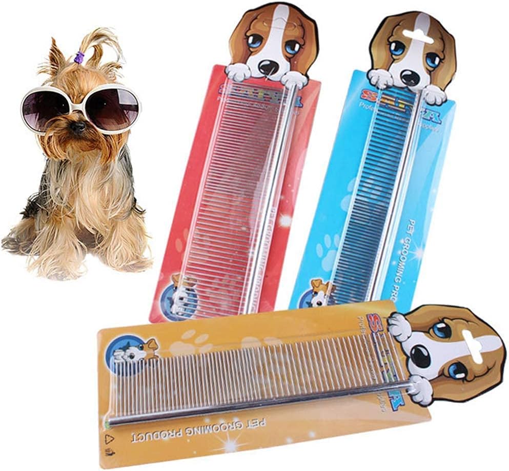 Dog Metal Comb 7.5inch Dogs Dematting Tool Pet Grooming Comb Stainless Steel Teeth Cats Puppy Comb for Removing Hair (S: 19x3cm)