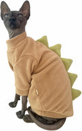 Dinosaur Sphynx Cat Clothes, Soft Polar Fleece Sweater for Cat, Elastic Pet Clothes Thick Winter Warm Outfit for Hairless Cat, Devon, Cornish, Small Dogs Apparel with Sleeves (Khaki, XX-Large)