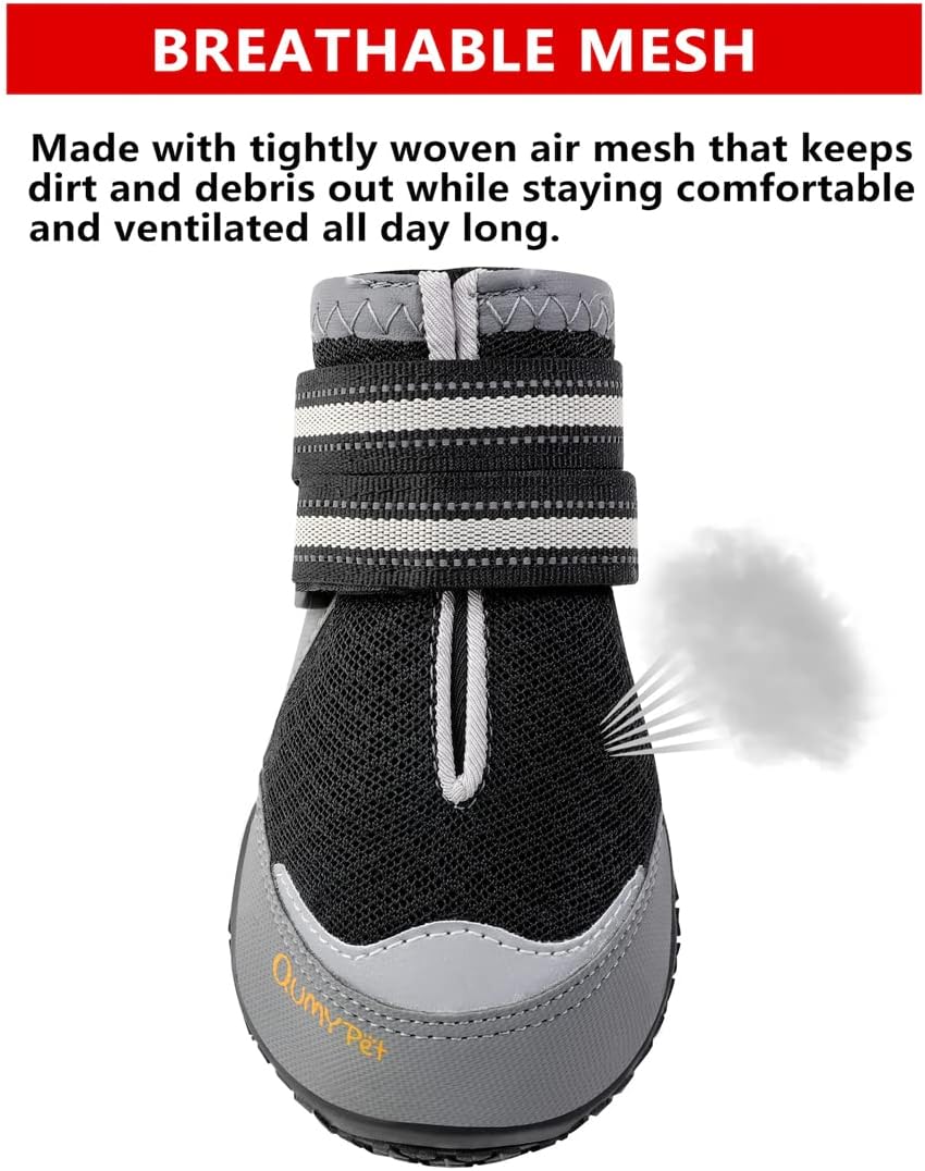 QUMY Dog Shoes for Large Medium Dog Boots & Paw Protectors for Hot Pavement | Summer Heat Protection, Mesh Breathable Nonslip Dog Booties for Hardwood Floors Indoor, Outside Walking Running Hiking Black