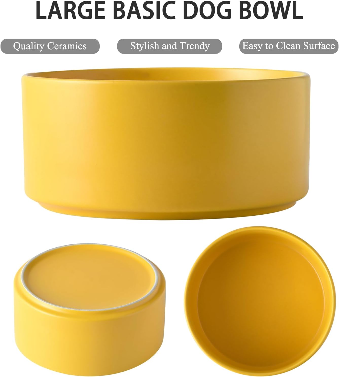 8'' Ceramic Dog Bowl - 70Oz Classic Dogs Food & Water Bowl for Medium and Large Breeds, Heavy-Duty Non-Slip Dog Dish, Food Grade Stoneware Pet Bowl, Dishwasher & Microwave Safe, Yellow