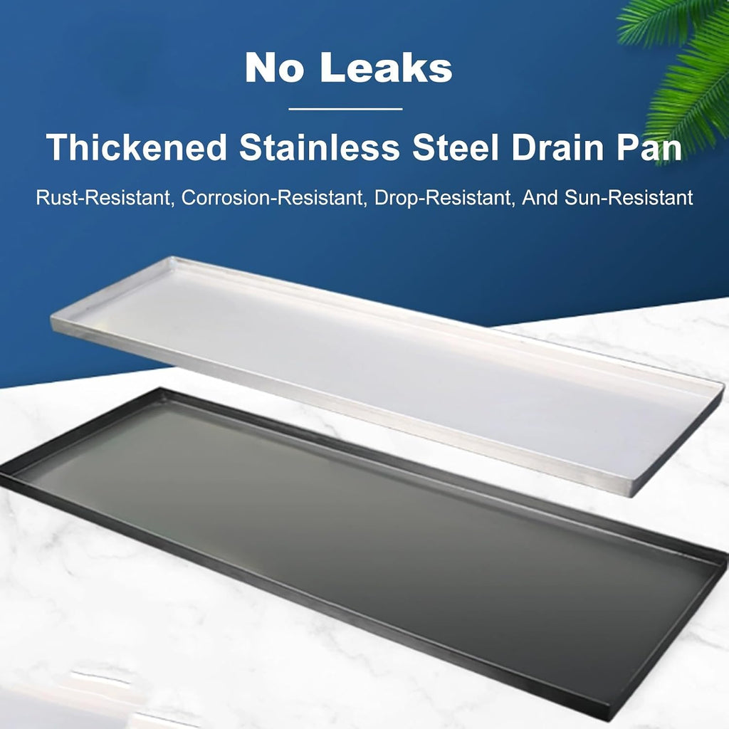 Leak-Proof Oil Drain Pan, Stainless Steel Drip Tray for Dog Crates, Washing Machines, Mini Fridges, Air Conditioners - 60x20x2cm (Black)
