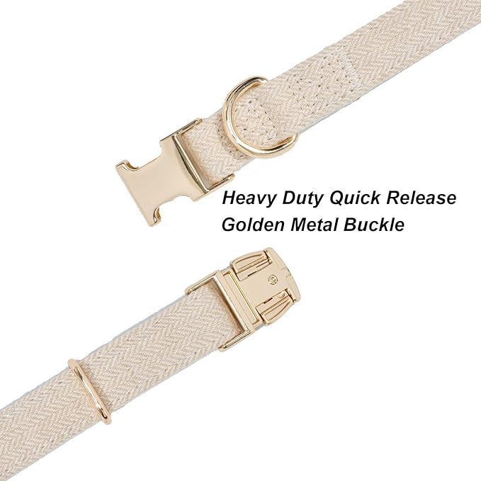 Soft Cotton Hemp Dog Collar with Metal Buckle Adjustable Tweed Dog Collars for Small Medium Large Dogs(Beige,Medium)
