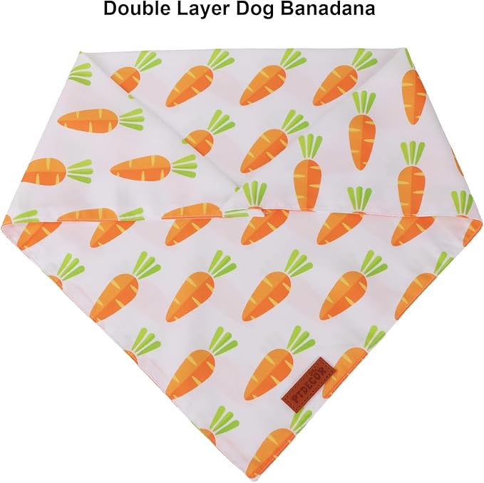 PTDECOR Easter Dog Bandana 2 Pack, Reversible Rabbit Carrot Dog Scarf, Multi Size Offered, Yellow White Easter Bandanas for Small Dogs Pets (Small)