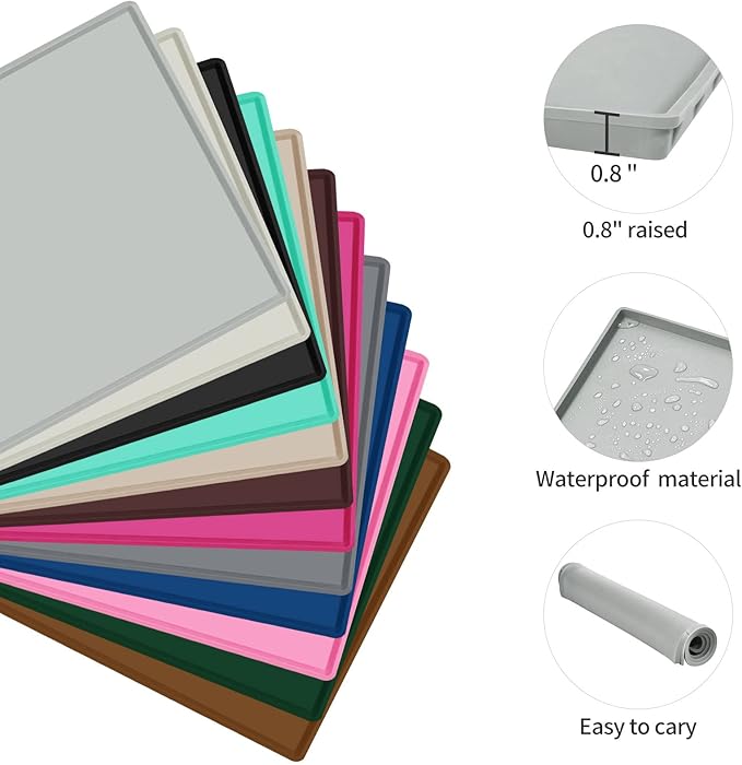 Dog Food Mat,Silicone Waterproof Food Tray,Non Slip Pet Bowl Mats Placemat,0.8" Raised Edge,Suitable for Most Small and Medium Sized Pets,28" x 18"