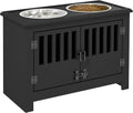 Large Elevated Dog Bowls with Storage Cabinet Containing Large 37L Capacity, Raised Bowl Stand Pet Food Bowl Dog Feeding Station, Black