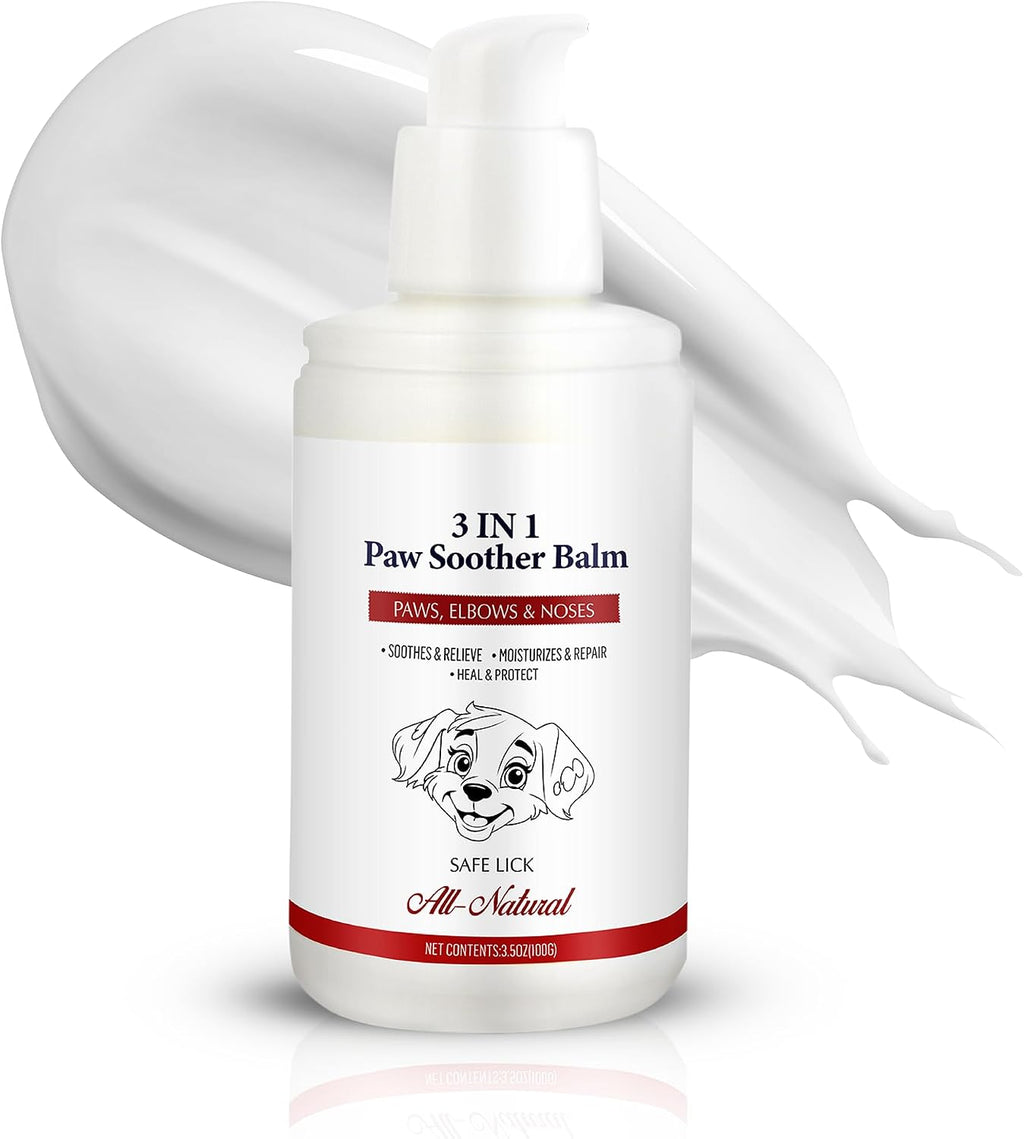 Dog Paw Pad Balm - 3-in-1 Lick Safe Soother & Moisturizer& Lotion for Dog Paws Nose, Elbow, Snout - Natural, Quick-Drying, Non-Sticky - All-Weather Cat Paw Balm Cream- 3.5 Oz/100Gram | 3-in-1 Lick Safe Soother & Moisturizer& Lotion for Dog Paws Nose