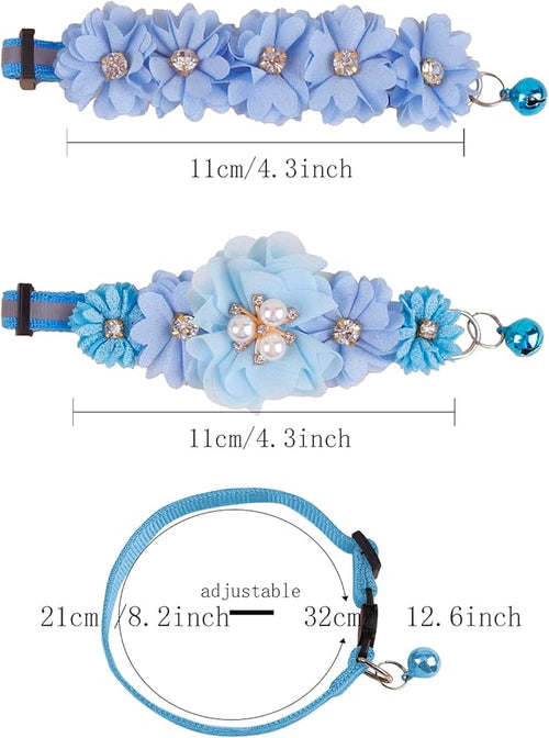 2 Pack Cat Collar Pink Floral with Bell and Removable Flower Bowtie Breakaway Adjustable Cat Collar for Girl Kitten Puppy Small Cats Dogs Daily Decoration (XQ102-1)