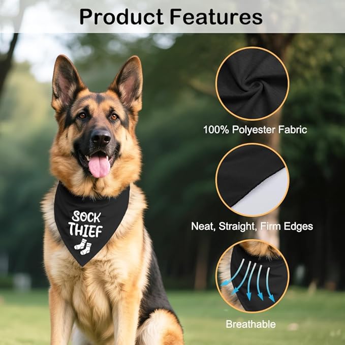 Sock Thief Black Dog Bandana, Puppy Fashion Accessory for Sock Lover, Cute Puppy Scarf Photo Shoot for Dogs Lover, Christmas Birthday Gifts for Dog Mom Dad