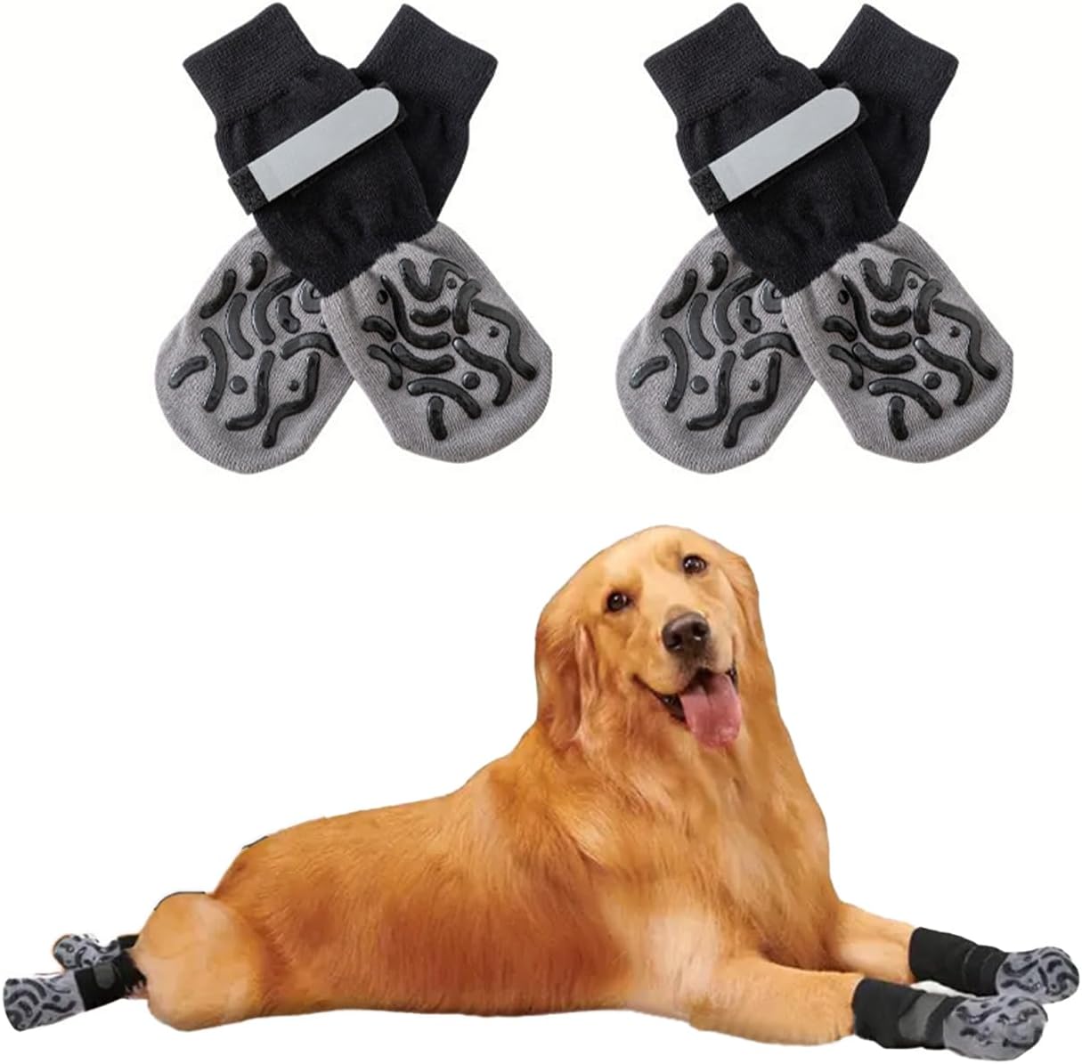 2 Pairs Anti Slip Dog Socks to Prevent Licking Paws,Dog Shoes for Hot Pavement,Dog Booties for Small Medium Large Senior Dogs,Paw Protectors for Hardwood Floors (Black&Grey,XL)