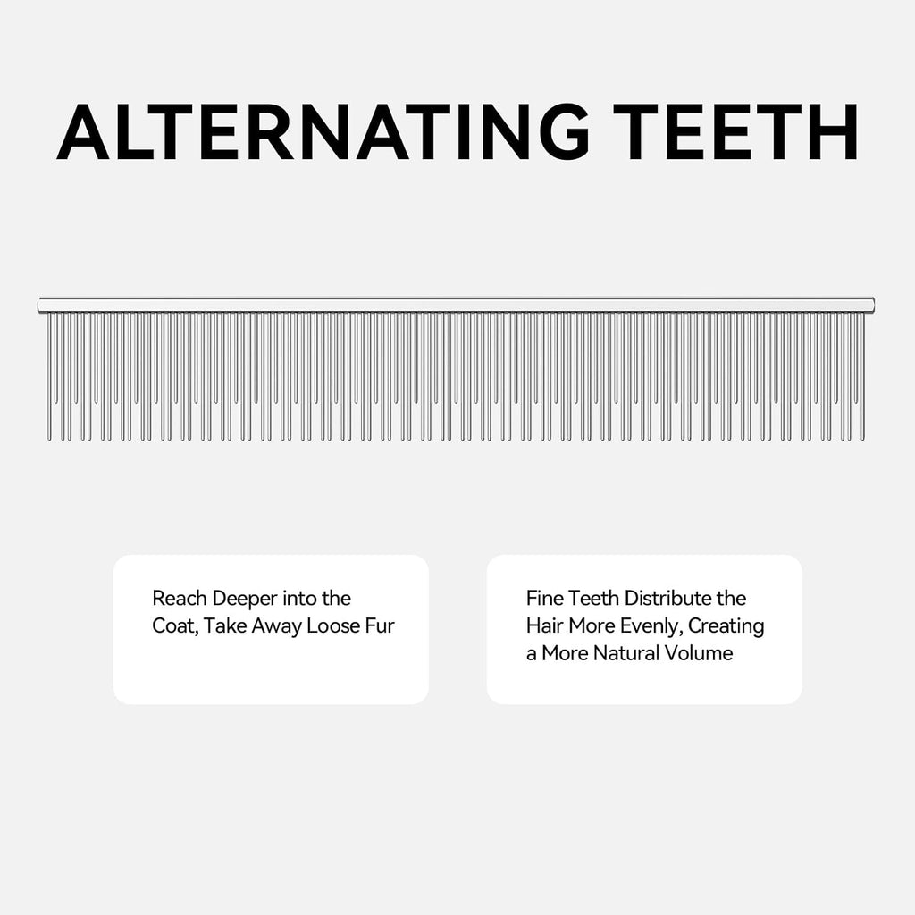 Stainless Steel Dog & Cat Comb with Dual Tooth, Professional Pet Grooming Tool, Advanced Undercoat Comb for Long Hair, Double Coats Dogs Cats, Silver