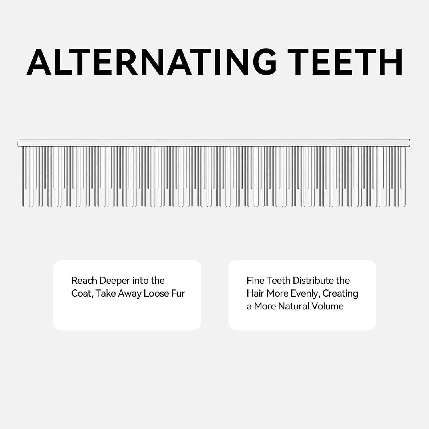 Stainless Steel Dog & Cat Comb with Dual Tooth, Professional Pet Grooming Tool, Advanced Undercoat Comb for Long Hair, Double Coats Dogs Cats, Silver