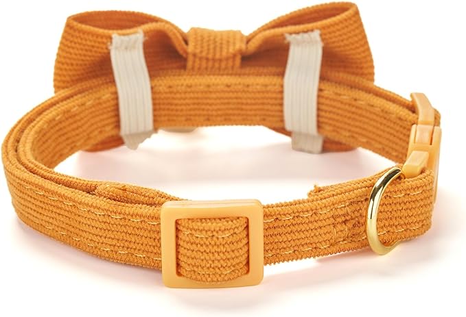 Cotton Breakaway Cat Collar with Bow Tie and Bell, Adjustable Cute Soft Corduroy Kitten Collars for Girl and Boy Cats