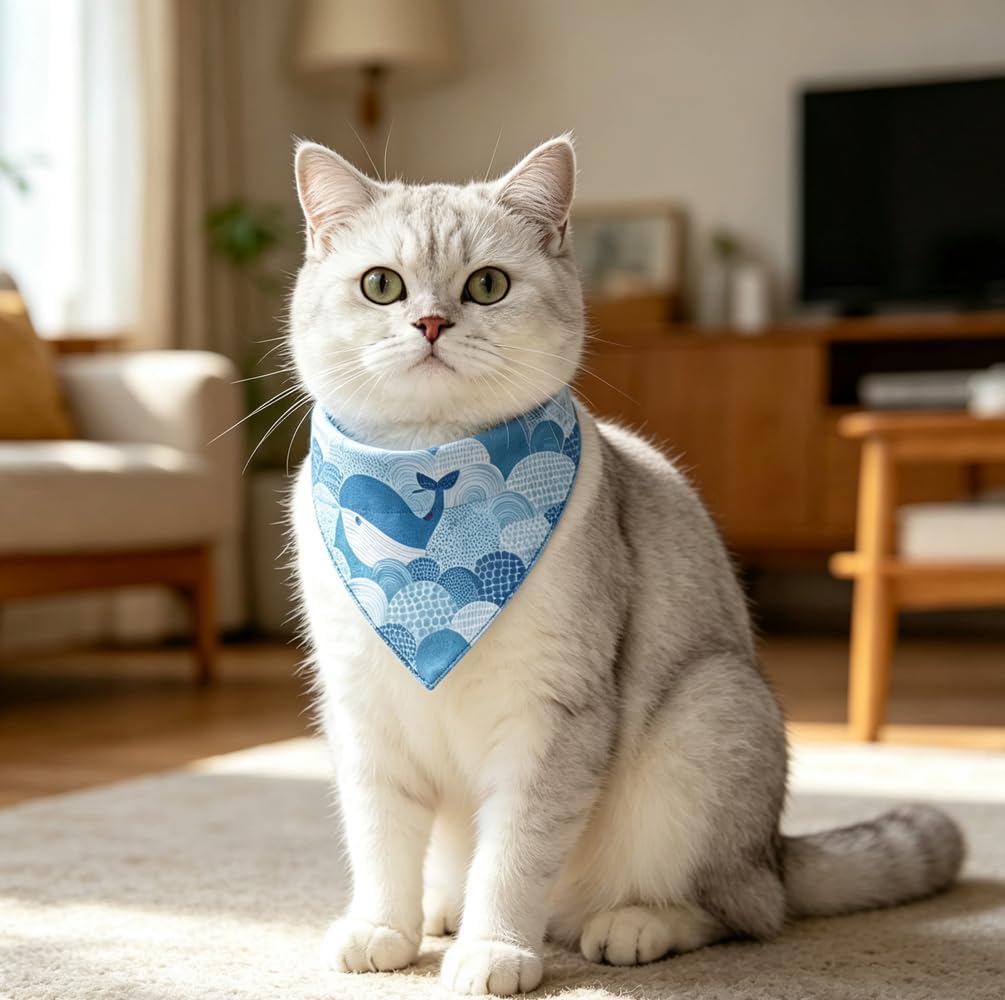 Cat Collars Breakaway with Bandana Bell Fish Pet Kitten Adjustable for Small Dog Puppies