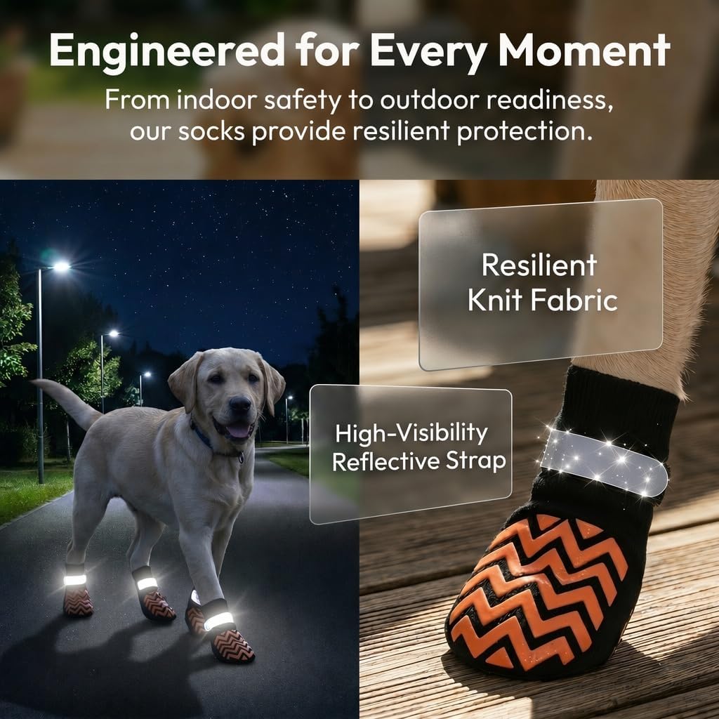 RYNVALE Dog Traction Socks to Prevent Licking and Slipping for Senior Dogs | Non Slip, Heat Insulation and Keep Warm, Paw Protectors Double-Sided Traction, Washable, 4 Pack XS