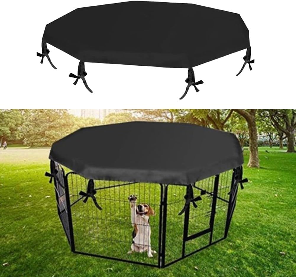 Minhe Octagon Dog Playpen Canopy Cover | Weatherproof Sun & Rain Shade for Pet Cage | Adjustable 65cm Diameter Protective Top for Outdoor Enclosures(Black)