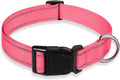 Reflective Dog Collar with Buckle Adjustable Safety Nylon Collars for Small Medium Large Dogs, Light Pink L