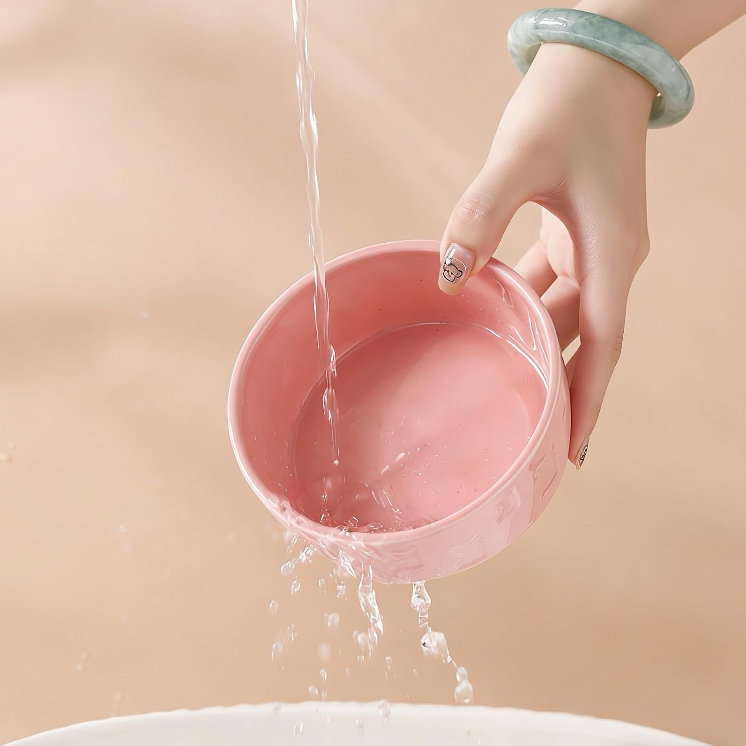 Pink Ceramic Dog Bowls, Set of 2, 5 Inch | For Food and Water, Small Size Dogs/Puppy, Cute Pet Dishes