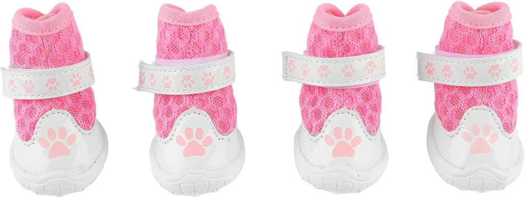 TITA-DONG 4pcs Mesh Dog Shoes, Breathable Dog Boots for Summer Hot Pavement, Cute Comfortable Slip Resistant Dog Boots Paw Protectors with Breathable Rubber Sole for Small Medium Large Dogs(Pink)