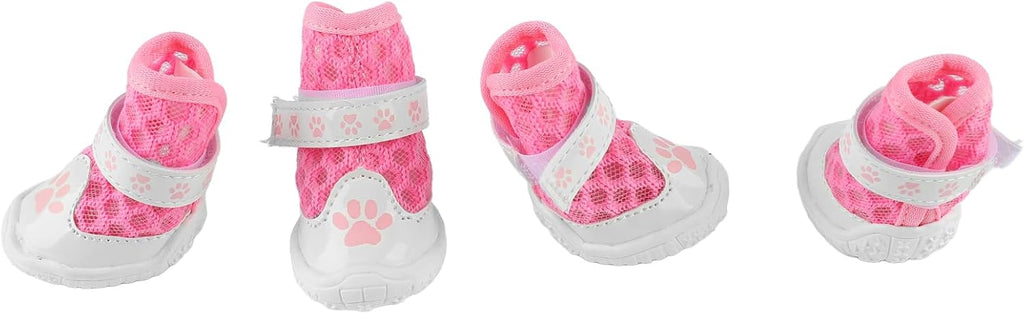 TITA-DONG 4pcs Mesh Dog Shoes, Breathable Dog Boots for Summer Hot Pavement, Cute Comfortable Slip Resistant Dog Boots Paw Protectors with Breathable Rubber Sole for Small Medium Large Dogs(Pink)