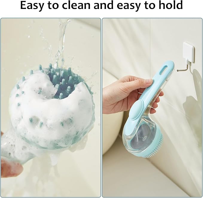 (6 Pcs) ELEGX Pet Grooming Bath Massage Brush with Soap and Shampoo Dispenser Soft Silicone Bristle for Long Short Haired Dogs Cats Shower