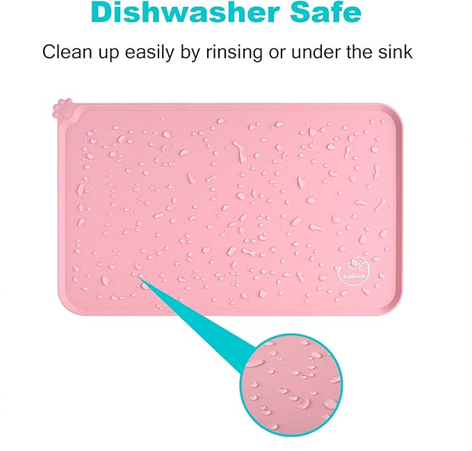 Silicone Waterproof Dog Cat Pet Feeding Mats, Non Slip, Easy Clean Pet Dog Cat Bowl Mats Placemat (18.5" x 11.5") Pink