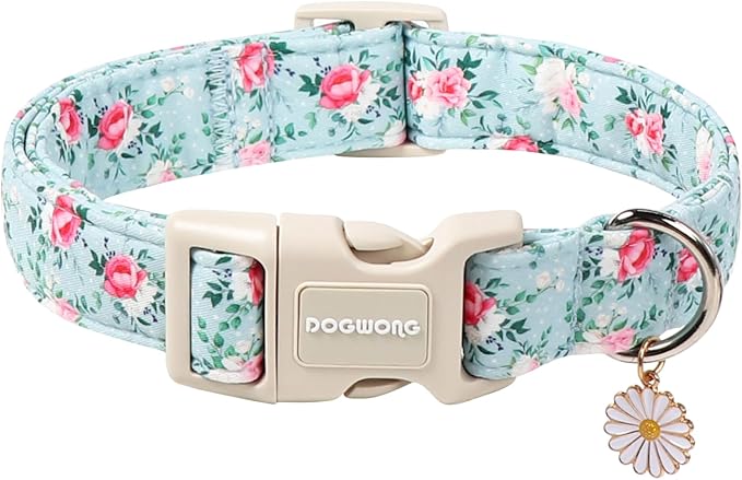 DOGWONG Floral Dog Collar, Cute Adjustable Flower Collar, Girl Female Dog Collar with Strong Plastic Buckle for Small Medium Large Dogs,M
