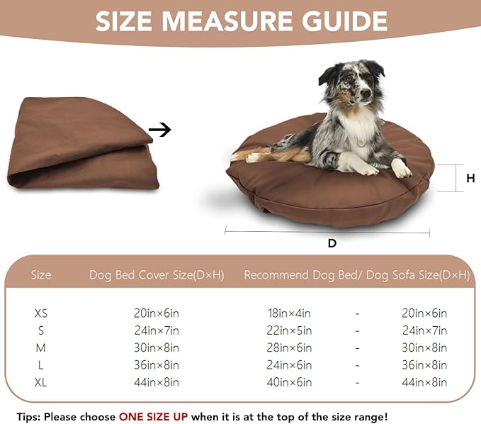Dog Bed Cover Waterproof Replacement Machine Washable Covers for 36x36 Inch Dog Bed Heavy Duty Scratch Resistant Mattress Protector Pet Bed Round Brown Cover Only