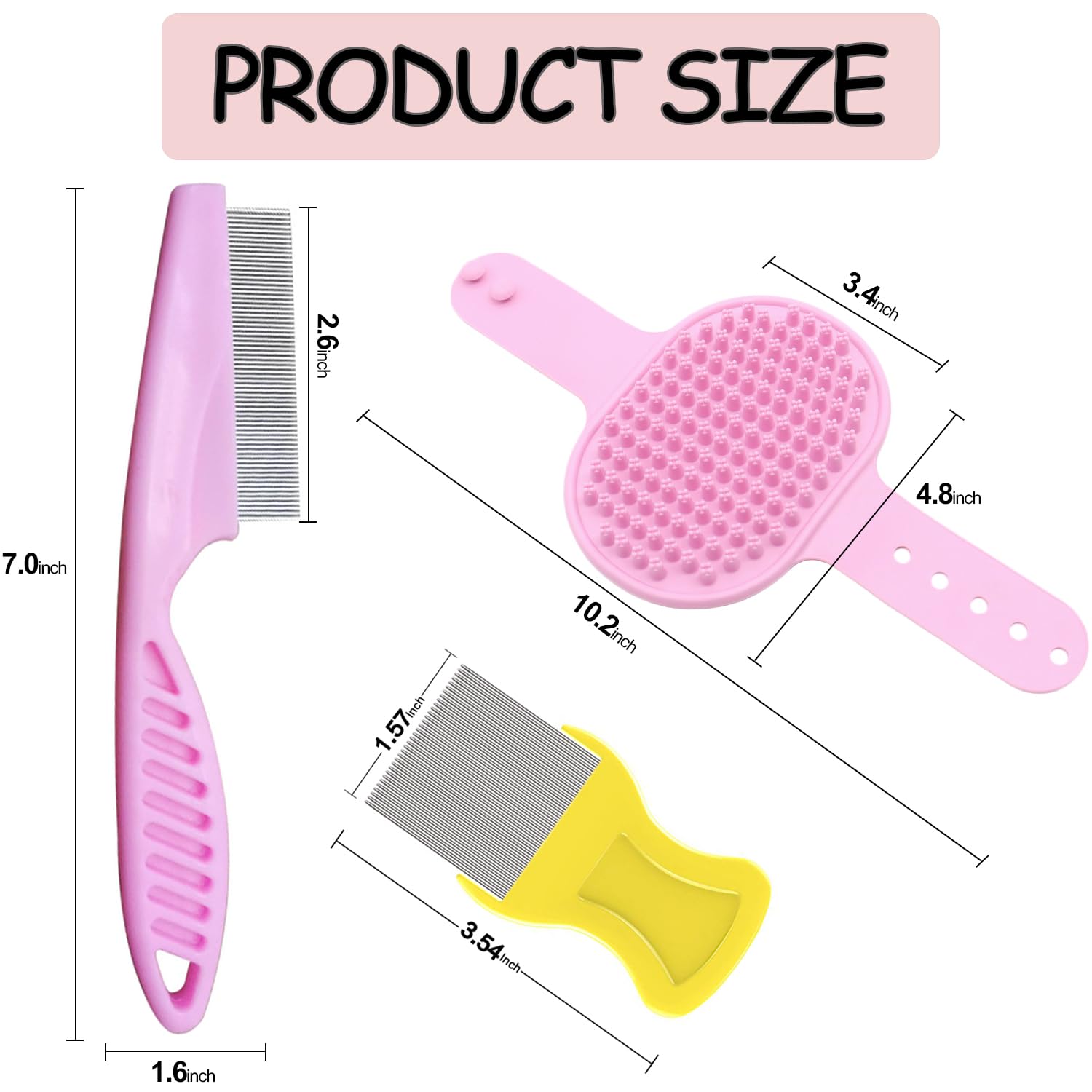 Pet Grooming Brush Kit, 4Pack Dog Bath Brushes Flea Comb Set for Cat | Rubber Pet Shampoo Brush Soothing Massage Brush for Shedding 2pcs Fine Tooth Lice Comb for Long Short Hair Dogs & Cats